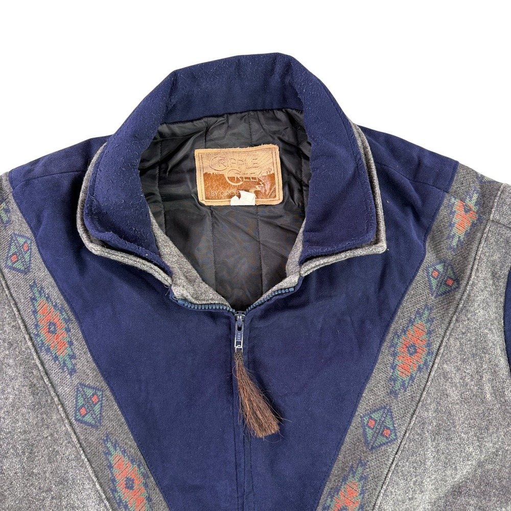 Cripple Creek Jacket Mens XL Gray Navy Wool‎ Blend Southwestern Western Bomber